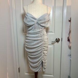 Lulu's Shimmering Silver Ruched Mini Dress‎